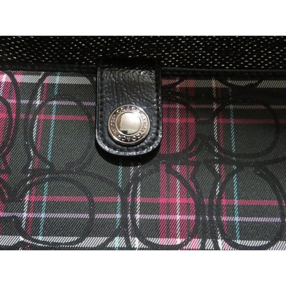 COACH Poppy Madras Tartan Plaid Signature C Canvas  Wallet Black Pink Blue - Picture 7 of 11